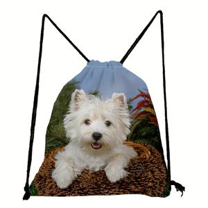 TEMU 여성용 개 프린트 끈백 - 조절 가능한 스트랩과 실용적인 포켓이 있는 소프트쉘 폴리에스터 가방, 시츄, 요크셔 테리어, 불독 및 웨스티를 특징으로 하는 귀여운 동물 디자인, 캐주얼 외출을 위한 혼합 색상, 장난기 넘치는 액세서리|스트링백팩