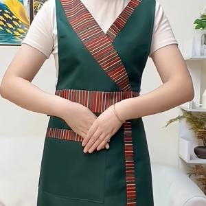 TEMU 여성을 위한 세련된 이중층 앞치마 - 소매 없는 주머니가 있는 주방 및 레스토랑 요리복, 밝은 트림 디테일로 가정, 상업용 작업, 클럽에 이상적입니다.