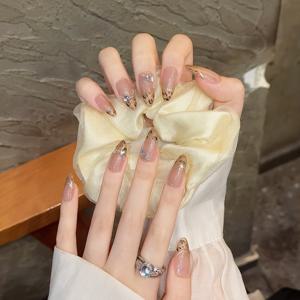 TEMU 프렌치 스타일 브라운/누드 프레스온 네일 10pcs - 여성용 아몬드형 미디엄 길이 글리터 라인스톤, 프렌치 팁 매니큐어/페디큐어, 데일리 및 특별한 날에 쉽게 적용 - 이상적인 선물|네일|네일팁