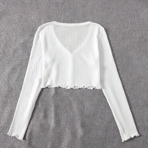 TEMU 저우 메이 링 여성 니트 V넥 레터스 엣지 긴팔 버튼업 셔츠 (폴리에스테르 블렌드, 캐주얼 스타일, 모든 계절)