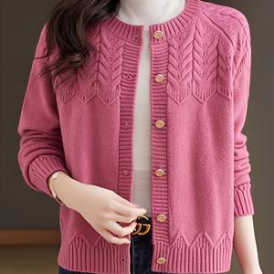 TEMU 여성용 탑, 뉴 가을/겨울 라운드넥 긴팔 가디건, 활용도 높은 단색 스웨터 코트