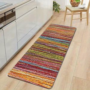 TEMU 1개 컬러풀 주방 바닥 매트 - 두꺼운 1.1cm 미끄럼 방지, 내마모성, 세탁기 사용 가능한 플란넬 매트, 거실 및 발코니 장식용, 거실 액센트 | 생동감 있는 줄무늬 디자인 | 폴리에스터 플란넬 매트, 바닥용 주방 매트