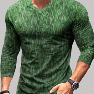 TEMU OBM 남성 슬림핏 긴팔 V넥 티셔츠 - 단색 캐주얼 셔츠, 중간 신축성 니트 원단, 세탁기 사용 가능, 사계절용 아웃도어 & 캐주얼 상의