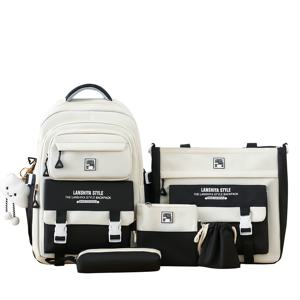 TEMU 대형 백팩, 심플한 핸드백 및 동전 지갑, 캐주얼 크로스바디 백, 필통 핸드백, 가벼운 학생용 백팩 세트로 구성된 단색 백팩 5종 세트. 학생들이 학교에 돌아오는 것을 위해 완벽합니다.|백팩|필통