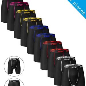 TEMU 랜덤 남성용 편안한 슬림 쉐이핑 속옷 10개 세트 - 통기성 좋고 신축성이 뛰어나며 빠르게 건조되는 탄력 있는 허리밴드가 있는 피트니스 롱 박서 팬티 - 부드럽고 가벼움