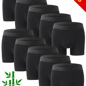 TEMU 10팩 남성용 대나무 섬유 박서 브리프, 블랙, 95% 대나무 섬유 5% 스판덱스, 스포츠 & 캐주얼용, 부드럽고 피부 친화적인 땀 흡수 통기성, 사계절 착용