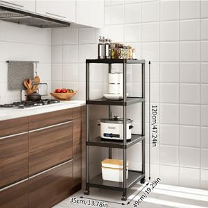 TEMU 4/5단 주방 플라스틱 수납 랙 (바퀴 포함), 독립형 주방 선반 (선반 포함), 전자레인지 및 토스터 수납 랙, 다층 쌓을 수 있는 공간 절약형 디자인, 주방, 거실, 욕실용 다기능 주방 수납 랙