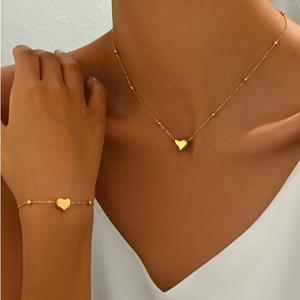 TEMU 빈티지 하트 목걸이 및 팔찌 2개 세트, 선물, 어버이날 선물, 절친 선물, 스테인리스 스틸 재질, 도금 처리.