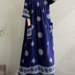 TEMU 신상 봄/여름 플러스 사이즈 아티스틱 라운드넥 루즈 플로럴 커버링 미트 반팔 드레스 셔츠 여성