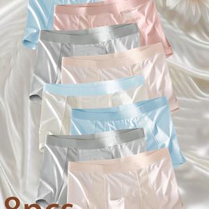 TEMU 8팩 남성용 시스루 통기성 박서 브리프 - 초슬림 여름 속옷, 메쉬 쇼츠, 반투명, 중간 & 쿨링 기능, 단색 박서 쇼츠 8팩|여름잠옷