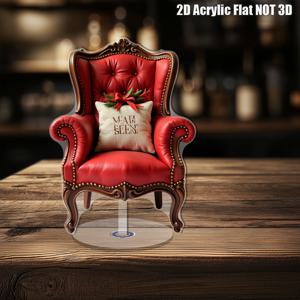 TEMU 2D 플랫 데스크탑 장식용 회전 아크릴 미니어처 레드 인조 가죽 소파 의자와 