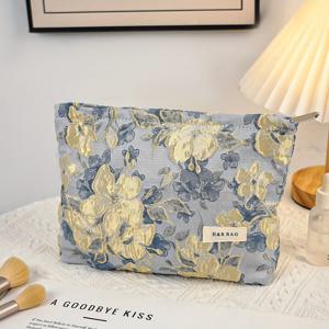 TEMU 1개/2개 세트 다크 골드 엠보싱 여성 여행 화장품 파우치, 클러치 백, 대용량 접이식 화장품 가방, 휴대용 티슈 및 휴대폰 수납 가능, 학생 및 여성을 위한 소형 화장품 가방, 선물