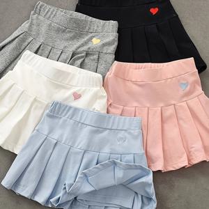 TEMU 2025 봄/여름 신상 여아용 플리츠 스커트 투피스 세트, 학생용 고탄력 편안한 소프트 스커트 + 비침 방지 안전 팬티, 주말 외출 캐주얼 스포츠 스커트, PEPPY GIRL STUFF 스커트