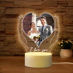 TEMU 1개 맞춤형 하트 모양 사진 LED 나이트 라이트 - 나만의 사진 & 