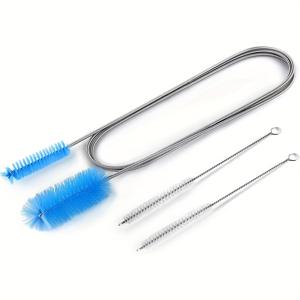 TEMU 3개/세트 - 양방향 플렉시블 배수구 청소 브러쉬 (빨대 청소 브러쉬 2개 포함), 수족관 필터 브러쉬, 멀티 튜브 클리너, 수족관 또는 가정용 스테인리스 스틸 긴 튜브 청소 브러쉬, 청소 용품, 청소 도구