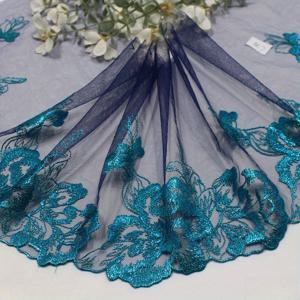 TEMU 아름다운 꽃무늬 자수가 특징인 파란색 레이스 트림 2야드, 22cm 폭의 속이 빈 꽃 디자인, 패션 프로젝트 및 의류 장식에 적합합니다.