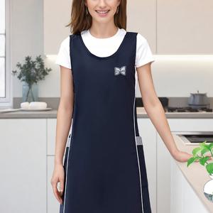 TEMU 스타일리시하고 우아한 양면 포켓, 리본 프린트 디자인, 부드럽고 내구성 있는 소재, 관리 쉬운 에이프런 – 주방, 호텔, 꽃가게, 버블티 가게, 바베큐, 네일 살롱에 완벽 | 민소매 드레스 유니폼 | 오래가는 재질, 네일 살론 의류