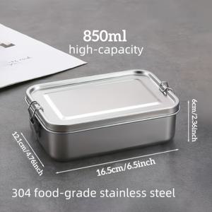 TEMU 304 스테인리스 스틸 사각 도시락, 대용량, 단층 버클형, 학생용 칸막이 벤토 박스, 사각 야외 미국 스타일 보관 용기