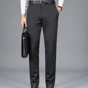 TEMU 가을/겨울용 중간 두께 남성 바지, 신축성 허리 비즈니스 캐주얼 트라우저