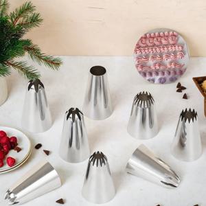 TEMU 8개 중형 파이핑 팁 세트 - 케이크 도구, 꽃 장식 및 컵케이크, 푼디, 베이크드 굿즈 만들기에 이상적