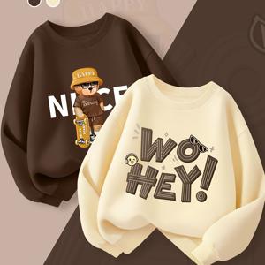 TEMU 새로운 스타일의 남아용 긴팔 라운드넥 스웨트셔츠. 귀여운 곰돌이 글자 프린트가 특징이며, 봄, 가을의 캐주얼 외출 및 파티에 완벽합니다. 트렌디하고 대학 스타일의 더 큰 남아를 연상시킵니다.
