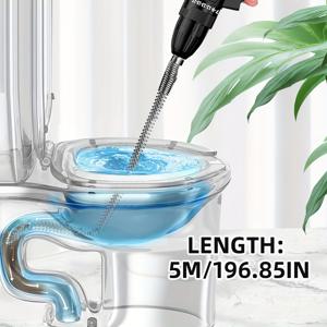 TEMU 유연한 배수구 클리너 5m - 다목적 드릴링 부착물, 수동 동력, 화장실, 주방 및 욕실 파이프용 1개, 머리카락 및 이물질 청소 클리너