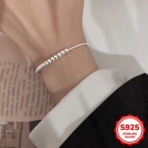 TEMU 925 스테인리스 실버 비드 팔찌 - 여성에게 어울리는 우아하고 간편한 디자인, 일상복으로 완벽하며 섬세한 선물로도 좋습니다.