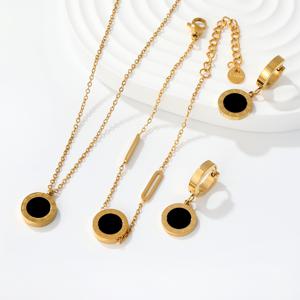 TEMU 4pcs 여성용 주얼리 세트 - 우아한 로마 숫자 316 스테인리스 스틸 목걸이, 팔찌 & 귀걸이 (블랙 비즈 포함), 인터로킹 링크 디자인, , 파티 & 크리스마스 선물로 완벽, 클래식 스타일, 내구성 좋은 주얼리