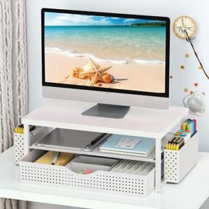 TEMU 스타일 모니터 스탠드 (서랍 및 사이드 펜 홀더 포함), 홈오피스/게이밍 세트업용 데스크 정리대, 컴퓨터 모니터 스탠드, 사무용품 및 액세서리, 전문가를 위한 깔끔한 전자제품 및 문구류|컴퓨터책상|모니터받침대