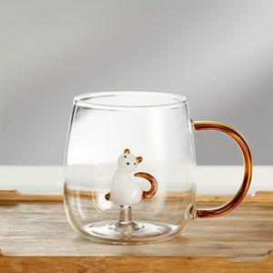 TEMU 동물 유리컵 | 만화 고양이와 강아지 디자인의 고흑 유리, 냉동고 사용 가능, 크리스마스, 발렌타인데이 등에 적합 | 손세척만 가능, 재사용 가능
