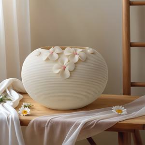 TEMU 모던 세라믹 라운드 화병 - 인조/드라이 플라워 호환, 블랙 광택 우아한 원통형 센터피스, 웨딩, 테이블 센터피스 - 세라믹 꽃병