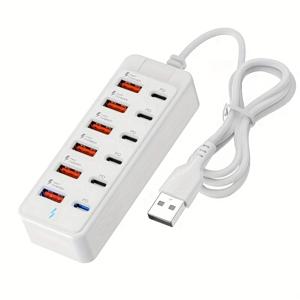 TEMU 12포트 USB 고속 충전 - 6×Type-C PD + 6×USB-A 포트, 최대 25W, 컴팩트 디자인, 고속 충전, 노트북/태블릿/다중 장치에 적합, 다중 장치용 고속 충전기, 작업 공간 전원 허브.