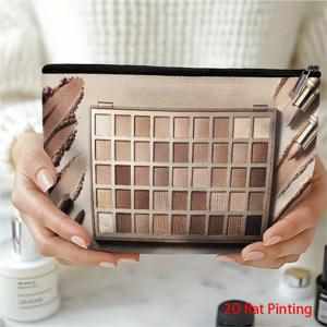 TEMU 중성적인 색상 스킴 - 전문가용 엘리트 아이섀도우 팔레트 디자인 휴대용 메이크업 가방, 정교한 프린트 화장품 보관 파우치, 안전한 지퍼가 달린 여행용 메이크업 가방, 가벼운 다기능 여성용 세면도구 정리함.