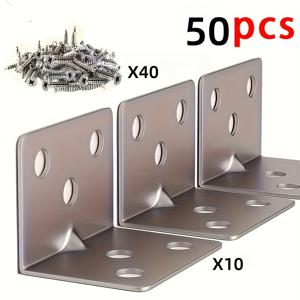 TEMU 50개입 고강도 304 스테인리스 스틸 L자 모양 코너 브래킷 - 90° 각도 커넥터, 미리 드릴된 구멍 포함, 가구, 선반, 캐비닛, 캐비닛 제작용, 튼튼한 디자인, 집수리, 접이식도어레일, 도어가이드