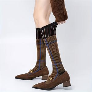 TEMU 여성용 레트로 한국 스타일 두꺼운 보온 종아리 양말 1켤레 - 겨울 따뜻함, 브라운 & - 우아한 롱 타이츠, 여성용 종아리 양말, 여성용 양말, 여성용 플러스 사이즈 양말