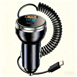 TEMU USB Type-C 디지털 디스플레이 차량용 충전기 | 초고속 PD 및 QC3.0 충전 지원, 60인치 케이블, 삼성 갤럭시, 구글 픽셀, 모토로라, LG, , 아이폰 17, 16, 15, 프로 맥스, 아이패드 프로 등 호환 | 스타일리시하고 내구성 있는 디자인|C타입충전기