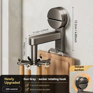 TEMU 튼튼한 흡착 컵 주방 수납 솔루션 - 드릴 없이 설치, 360° 회전 후크, 캐비닛 문 또는 벽에 효율적인 공간 활용 - 냄비, 주걱, 스푼 수납 가능