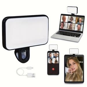 TEMU 휴대용 LED 링 라이트 (비디오 녹화용) | 3가지 조명 모드, 충전식, iPhone 17/16/15/14/13/12/11 Pro Xs, A72/A71/A52/A51 호환, 고출력, 클램프형, 조절 가능, 전/후면 클램프 셀카 라이트