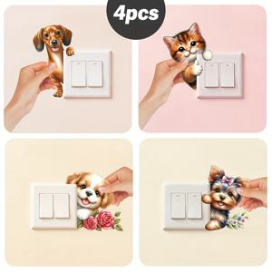 TEMU 4개 세트 귀여운 동물 스위치 스티커, 침실과 욕실을 위한 재미있는 비닐 데칼, 쉽게 붙이고 제거 가능, 홈 인테리어 데코, 벽 스티커, 공간을 새롭게 꾸미는 홈 데코