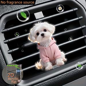 TEMU 1개 2D 평면 아크릴 고급 만화 강아지 에어 벤트 클립 장식 | 핑크 드레스, 이중 무취 스펀지 시트, 무향 소재, 패셔너블한 차량 내부 액세서리, 개인 향 추가 가능, 배터리 없음