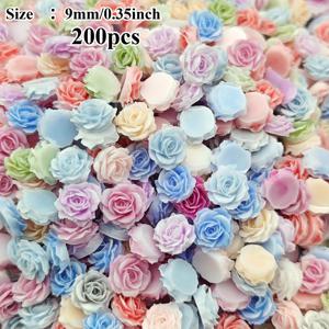 TEMU 200개 장미 수지 인조꽃 - 네일아트, 주얼리 제작, 웨딩 데코, 헤어 액세서리, 폰케이스 장식용 리얼리스틱 DIY 공예용 꽃 - 생동감 넘치는 장미와 줄기 (수지 꽃다발)