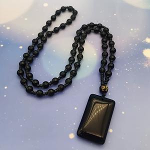 TEMU 우아한 자연 흑요석 펜던트 목걸이 | 남녀 모두에게 적합한 심플한 무도금 참, 일상복 착용 및 선물용으로 완벽, 합성 섬유 로프의 패션 스타일