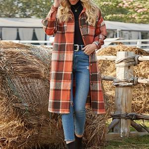 TEMU 격자 무늬 버튼 프론트 트렌치 코트, 가을 & 겨울용 빈티지 긴 소매 아웃웨어, 여성 의류