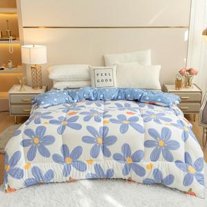 TEMU 사계절용 플로랄 프린트 이불 - 부드럽고 따뜻하며 저자극성 폴리에스터 퀼트, 침실 및 기숙사용|이불