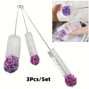 TEMU 3개 세트, 컵 브러쉬, 긴 손잡이 병 청소 브러쉬, 차 얼룩 제거 브러쉬, 죽은 구석 없음, 다용도 주방 청소 브러쉬, 물병, 차컵, 홈, 청소 용품, 청소 도구, 크리스마스 선물