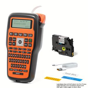 TEMU 이즈아이디 휴대용 라벨 메이커 기계 (테이프 포함) - 핸드헬드 라벨 프린터, 사무실, 케이블 정리, QWERTY 키보드, 단색 인쇄, 아이콘 기반 메뉴 및 폰트, LCD 디스플레이, 저전압 작동 (<36V)