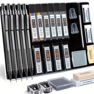 TEMU STAGEEK 21개 메탈 기계식 연필 세트, 아트 리드 연필 0.3, 0.5, 0.7, 0.9, 2mm 리드 홀더 (HB 2H 2B 4B 색상) 10개의 튜브 그래피트 리드 리필, 에이서, 케이스 포함으로 드래프팅, 드로잉, 스케치 작업에 적합합니다.