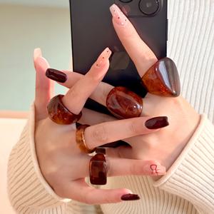 TEMU 고급스러운 호박색 레진 반지 5개 세트, 유니크한 디자인으로 데일리웨어와 휴가에 어울리는 유럽&미국 스타일, 니치