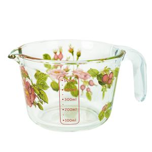 TEMU [1pc 우아한 꽃무늬 유리 측정 컵] 1pc 우아한 꽃무늬 유리 측정 컵, 식품 등급 보로실리케이트 열 저항 유리 용기, 샐러드, 주스, 우유, 식기 세척기 안전, 패턴 디자인으로 재사용 가능|텀블러