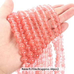 TEMU TEOWAKI 4-12mm 핑크 수박 체리 쿼츠 & 트리 아게이트 라운드 루즈 비즈 - DIY 주얼리 만들기용 천연석 비즈, 목걸이 팔찌 귀걸이 공예 재료, 새해 선물, 균일한 모양, 광택 마감, 선물 쇼퍼